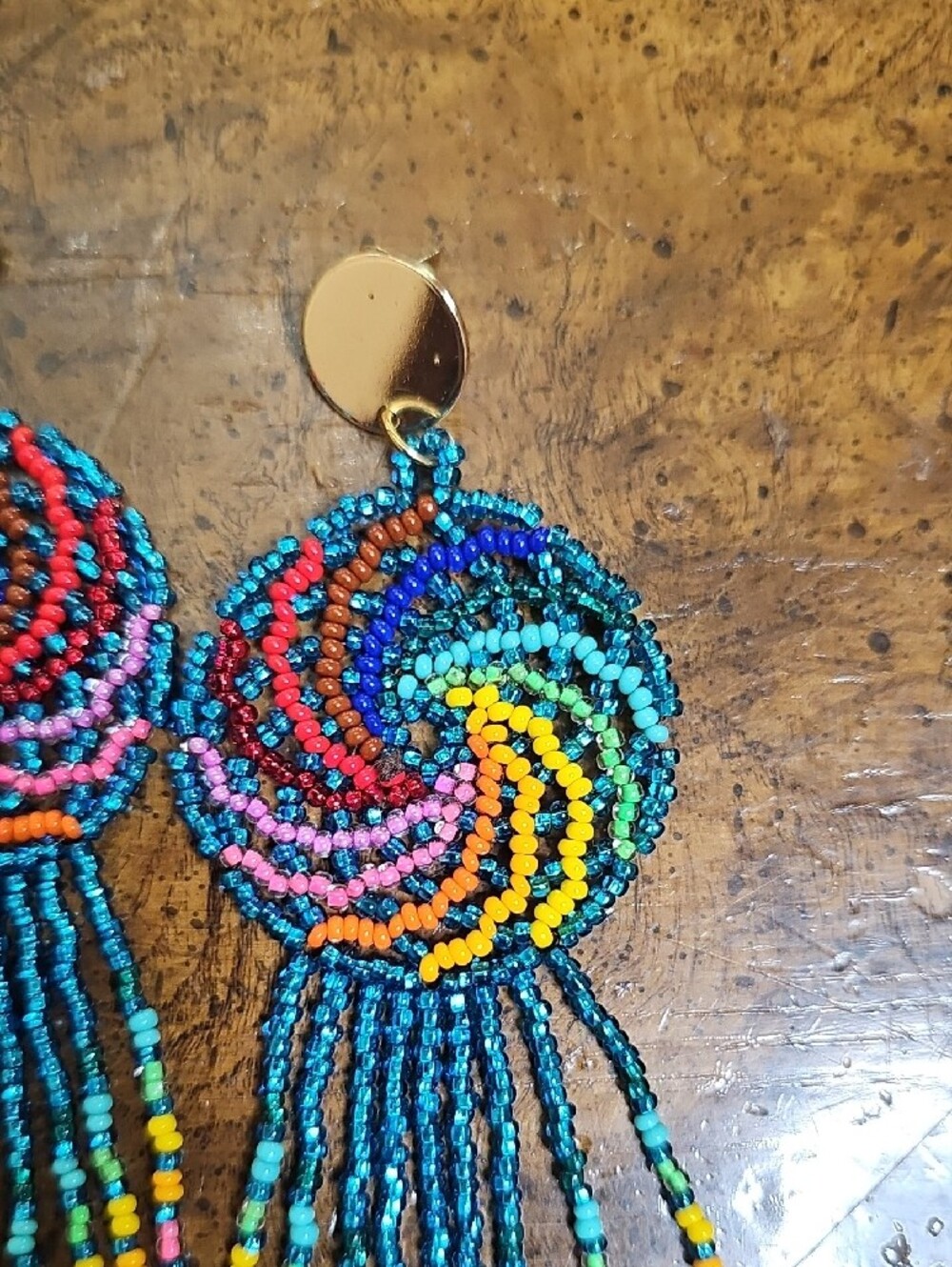 Handcrafted Multi-Color Beaded Fringe Earrings - Women Jewelry - Picture 4 of 5